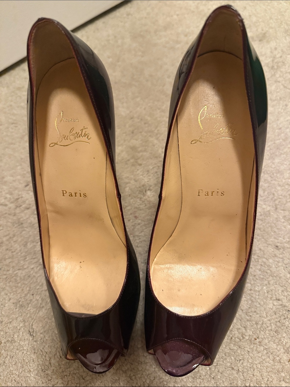CHRISTIAN LOUBOUTIN Palais Royal Rouge Noir Patent Platform Pumps 39.5